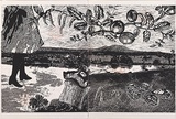 Artist: Manifold, Marion. | Title: Spring: Purrumbete from across the lake | Date: 2007 | Technique: linocut, printed in black and red ink, from two blocks
