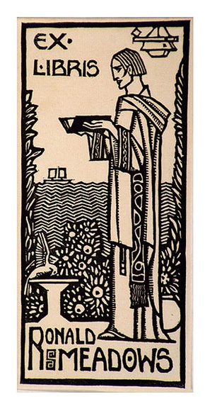 Artist: b'Waller, Christian.' | Title: b'Bookplate: Ronald Meadows' | Date: c.1932 | Technique: b'linocut, printed in black ink, from one block' Artist: b'Waller, Christian.' | Title: b'Bookplate: Ronald Meadows' | Date: c.1932 | Technique: b'linocut, printed in black ink, from one block'