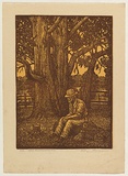 Artist: Davey, William J. | Title: The sundowner | Date: 1930s | Technique: wood-engraving, printed in brown and yellow ink, from two blocks