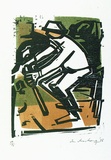 Artist: Armstrong, Ian. | Title: (Cricketer). | Date: 1978 | Technique: woodcut, printed in colour, from three blocks