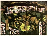 Artist: Adams, Tate. | Title: Village in Mourne. | Date: 1954 | Technique: linocut, printed in colour, from four blocks