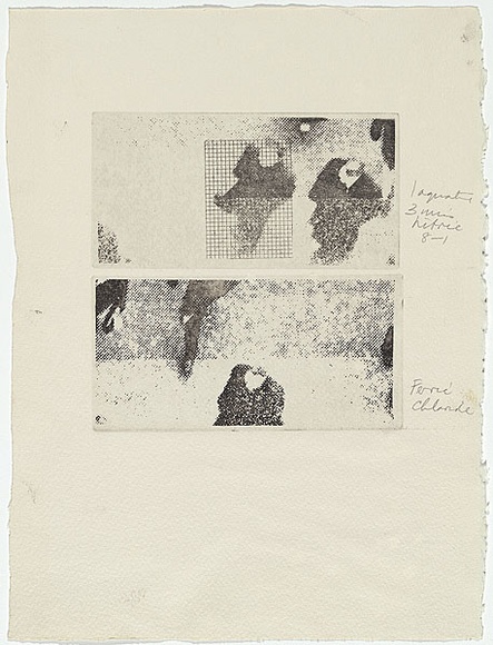 Artist: b'MADDOCK, Bea' | Title: b'Etching test grey - Man walking' | Date: 1973 | Technique: b'half-tone photo-etching, printed in black ink, from two plates' Artist: b'MADDOCK, Bea' | Title: b'Etching test grey - Man walking' | Date: 1973 | Technique: b'half-tone photo-etching, printed in black ink, from two plates'