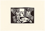 Artist: Carrington, Berenice. | Title: At the Highways camp | Date: 1991 | Technique: linocut, printed in black ink, from one block