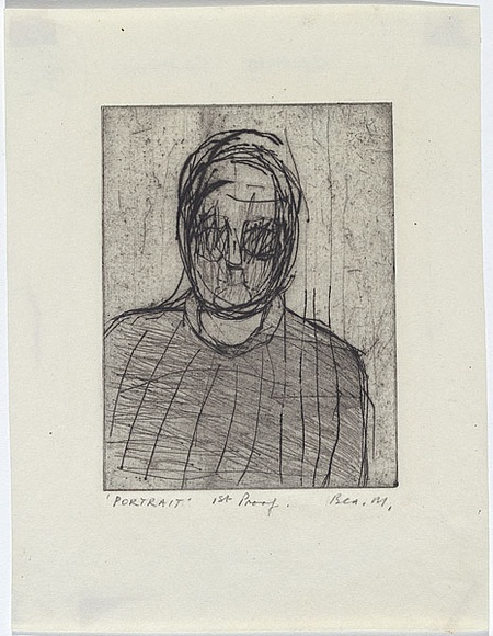 Artist: b'MADDOCK, Bea' | Title: b'Portrait (self when old)' | Date: 1960 | Technique: b'drypoint, printed in black ink, from one reused copper plate' Artist: b'MADDOCK, Bea' | Title: b'Portrait (self when old)' | Date: 1960 | Technique: b'drypoint, printed in black ink, from one reused copper plate'