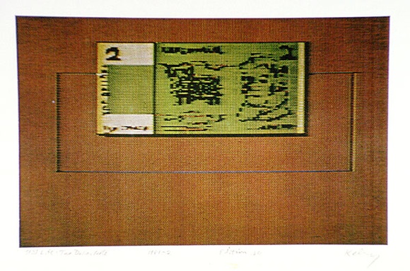 Artist: b'Kelly, William.' | Title: b'Still life: Two dollar note' | Date: 1981-82 | Technique: b'computer print, printed in colour, from dot matrix printer' | Copyright: b'\xc2\xa9 William Kelly' Artist: b'Kelly, William.' | Title: b'Still life: Two dollar note' | Date: 1981-82 | Technique: b'computer print, printed in colour, from dot matrix printer' | Copyright: b'\xc2\xa9 William Kelly'