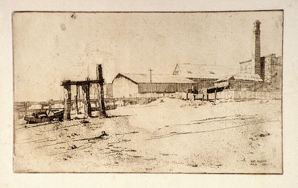 Artist: b'Baldwinson, Arthur.' | Title: b'Beach, Port Augusta.' | Date: 1930 | Technique: b'etching and aquatint, printed in dark brown ink with plate-tone, from one copper plate' Artist: b'Baldwinson, Arthur.' | Title: b'Beach, Port Augusta.' | Date: 1930 | Technique: b'etching and aquatint, printed in dark brown ink with plate-tone, from one copper plate'