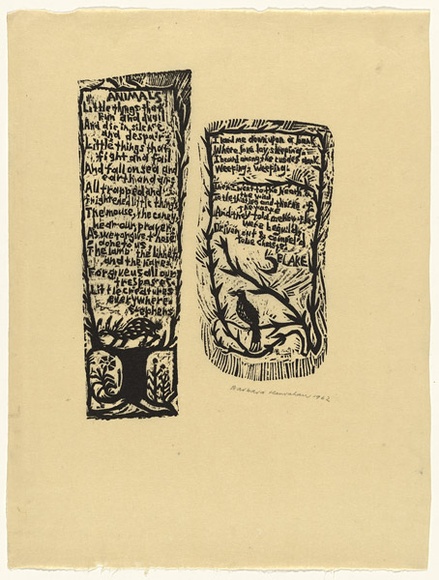 Artist: b'HANRAHAN, Barbara' | Title: b'Animals' | Date: 1962 | Technique: b'linocut, printed in black ink, from two blocks' Artist: b'HANRAHAN, Barbara' | Title: b'Animals' | Date: 1962 | Technique: b'linocut, printed in black ink, from two blocks'