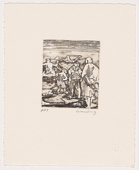 Artist: b'Harding, Nicholas.' | Title: b'Untitled (Group on beach).' | Date: 2004 | Technique: b'open-bite and aquatint, printed in black ink, from one plate' Artist: b'Harding, Nicholas.' | Title: b'Untitled (Group on beach).' | Date: 2004 | Technique: b'open-bite and aquatint, printed in black ink, from one plate'