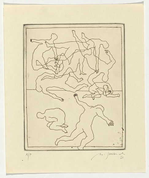 Artist: b'SELLBACH, Udo' | Title: b'(Jigsaw of bodies)' | Date: 1965 | Technique: b'etching printed in black ink, from one plate' Artist: b'SELLBACH, Udo' | Title: b'(Jigsaw of bodies)' | Date: 1965 | Technique: b'etching printed in black ink, from one plate'