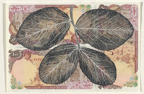 Artist: b'HALL, Fiona' | Title: b'Vicia faba - Broad bean (Iranian currency)' | Date: 2000 - 2002 | Technique: b'gouache' | Copyright: b'\xc2\xa9 Fiona Hall' Artist: b'HALL, Fiona' | Title: b'Vicia faba - Broad bean (Iranian currency)' | Date: 2000 - 2002 | Technique: b'gouache' | Copyright: b'\xc2\xa9 Fiona Hall'