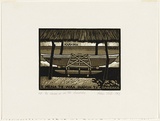 Artist: White, Robin. | Title: The canoe is in the bareaka | Date: 1983 | Technique: woodcut, printed in colour, from four blocks (black and three brown inks)