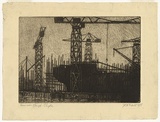 Artist: b'Traill, Jessie.' | Title: b'Hammer and tongs, Clyde' | Date: 1938 | Technique: b'etching and aquatint, printed in black ink with plate-tone, from one plate'
