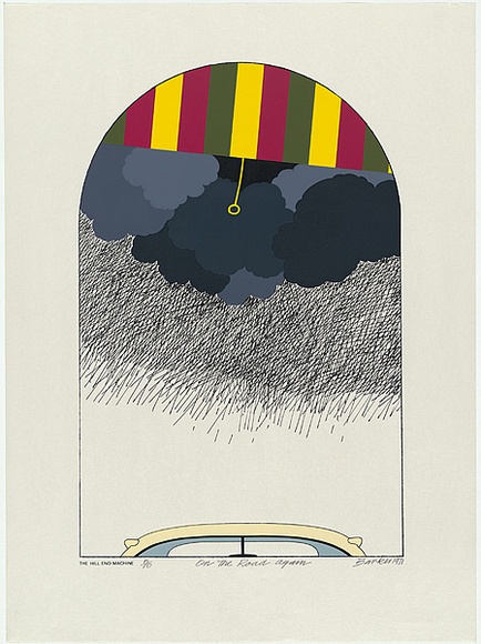 Artist: b'Barker, George.' | Title: b'The Hill End Machine - on the road again.' | Date: 1971 | Technique: b'screenprint, printed in colour, from multiple stencils' | Copyright: b'\xc2\xa9 George Barker' Artist: b'Barker, George.' | Title: b'The Hill End Machine - on the road again.' | Date: 1971 | Technique: b'screenprint, printed in colour, from multiple stencils' | Copyright: b'\xc2\xa9 George Barker'