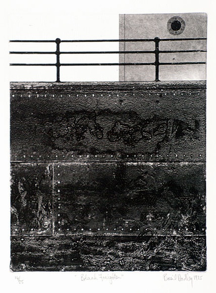 Artist: b'Hadley, Basil.' | Title: b'Black freighter' | Date: 1975 | Technique: b'etching, aquatint and deep etch, printed in black ink, from one plate' Artist: b'Hadley, Basil.' | Title: b'Black freighter' | Date: 1975 | Technique: b'etching, aquatint and deep etch, printed in black ink, from one plate'
