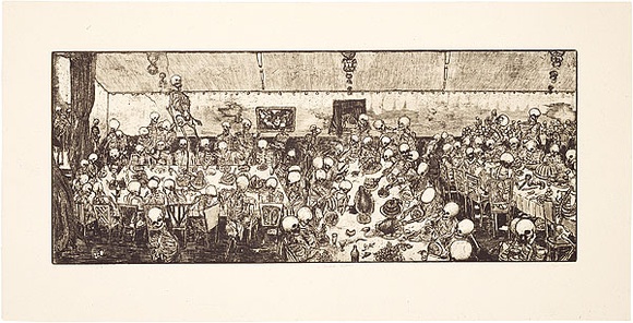 Artist: b'Flynn, Jo.' | Title: b'One hundred skeletons.' | Date: 1989 | Technique: b'etching, aquatint and roulette, printed in black ink with plate-tone, from one plate' Artist: b'Flynn, Jo.' | Title: b'One hundred skeletons.' | Date: 1989 | Technique: b'etching, aquatint and roulette, printed in black ink with plate-tone, from one plate'