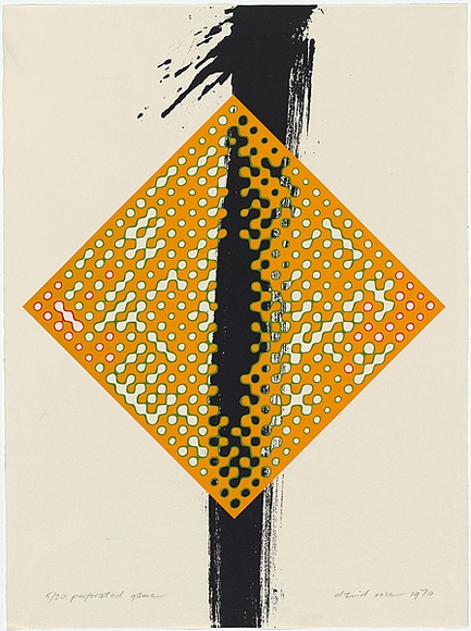 Artist: b'Rose, David.' | Title: b'Perforated game' | Date: 1970 | Technique: b'screenprint, printed in colour, from four stencils' Artist: b'Rose, David.' | Title: b'Perforated game' | Date: 1970 | Technique: b'screenprint, printed in colour, from four stencils'