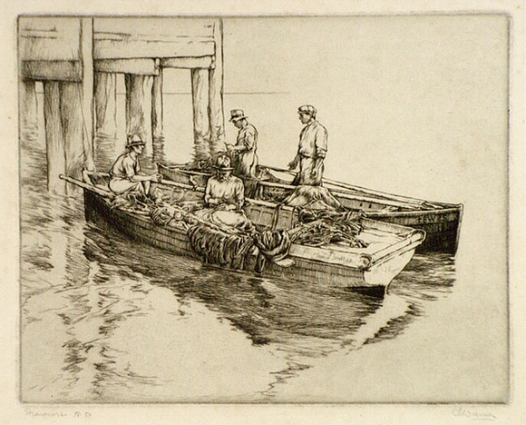 Artist: b'Warner, Alfred Edward.' | Title: b'Prawners' | Date: 1935 | Technique: b'etching, printed in black ink with plate-tone, from one plate' Artist: b'Warner, Alfred Edward.' | Title: b'Prawners' | Date: 1935 | Technique: b'etching, printed in black ink with plate-tone, from one plate'