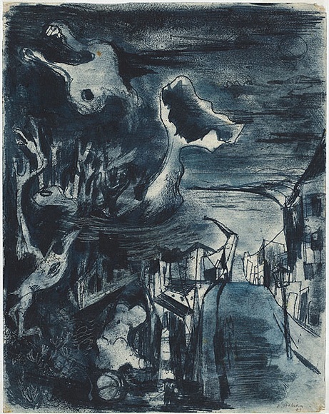 Artist: b'Fabian, Erwin.' | Title: b'Bay.' | Date: 1941 | Technique: b'monotype, printed in dark blue ink, from one plate' | Copyright: b'\xc2\xa9 Erwin Fabian' Artist: b'Fabian, Erwin.' | Title: b'Bay.' | Date: 1941 | Technique: b'monotype, printed in dark blue ink, from one plate' | Copyright: b'\xc2\xa9 Erwin Fabian'