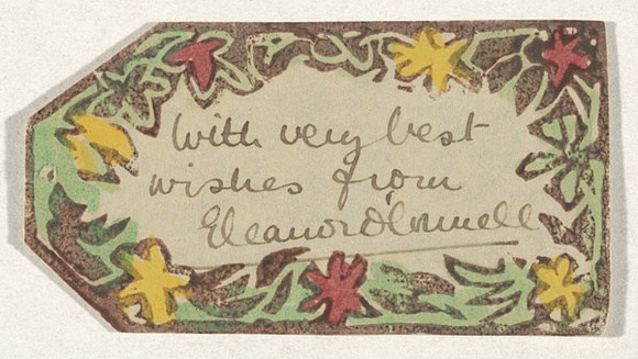 Artist: bO'Connell, Ella. | Title: b'Greeting card: Floral luggage label' | Date: c.1932 | Technique: b'linocut, printed in colour, from multiple blocks' Artist: bO'Connell, Ella. | Title: b'Greeting card: Floral luggage label' | Date: c.1932 | Technique: b'linocut, printed in colour, from multiple blocks'