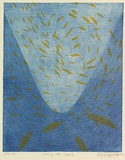 Artist: Doggett-Williams, Phillip. | Title: Crossing the river X | Date: 1993 | Technique: lithograph, printed in blue and yellow ink, from two stones