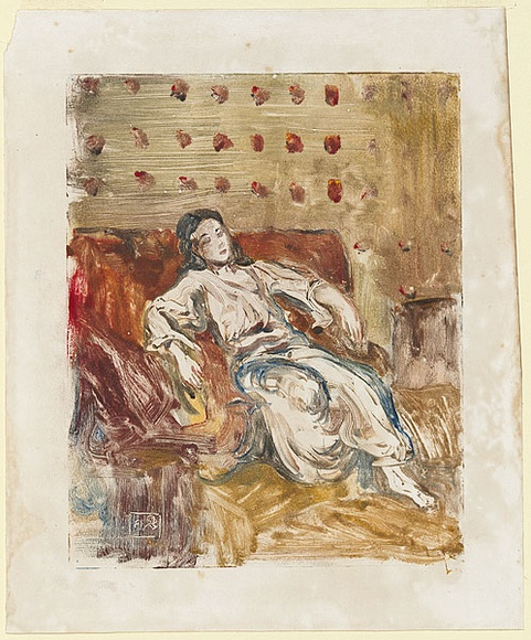 Artist: b'BUNNY, Rupert' | Title: b'(Woman in turkish costume).' | Date: c.1898 | Technique: b'monotype, printed in colour, from one zinc plate' Artist: b'BUNNY, Rupert' | Title: b'(Woman in turkish costume).' | Date: c.1898 | Technique: b'monotype, printed in colour, from one zinc plate'