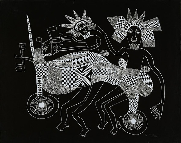 Artist: b'Kauage, Mathias.' | Title: b'Motor cyclists' | Date: 1975 | Technique: b'screenprint, printed in black and white, from two screens' | Copyright: b'\xc2\xa9 approved by Elisabeth Kauage' Artist: b'Kauage, Mathias.' | Title: b'Motor cyclists' | Date: 1975 | Technique: b'screenprint, printed in black and white, from two screens' | Copyright: b'\xc2\xa9 approved by Elisabeth Kauage'