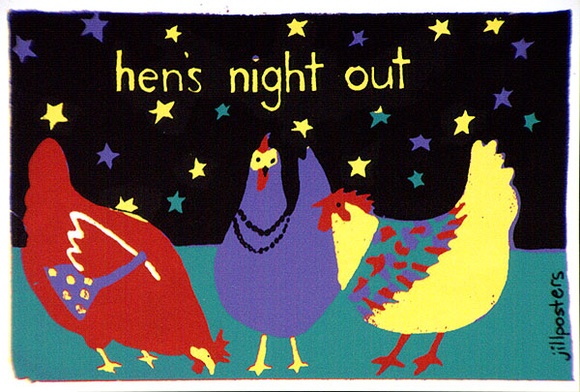 Artist: JILL POSTERS 1 | Title: Postcard: Hen's night out | Date: 1983-87 | Technique: screenprint, printed in colour, from four stencils