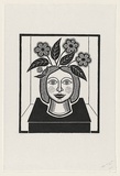 Artist: Groblicka, Lidia | Title: The flower hat | Date: 1973 | Technique: woodcut, printed in black ink, from one block; touched with white gouache