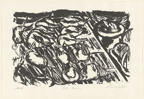 Artist: b'Lee, Graeme.' | Title: b'Litho prawns' | Date: 1997, March | Technique: b'lithograph, printed in black ink, from one stone' Artist: b'Lee, Graeme.' | Title: b'Litho prawns' | Date: 1997, March | Technique: b'lithograph, printed in black ink, from one stone'