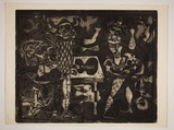 Artist: Haxton, Elaine | Title: Commedia del arte | Date: 1968 | Technique: open-bite etching and aquatint