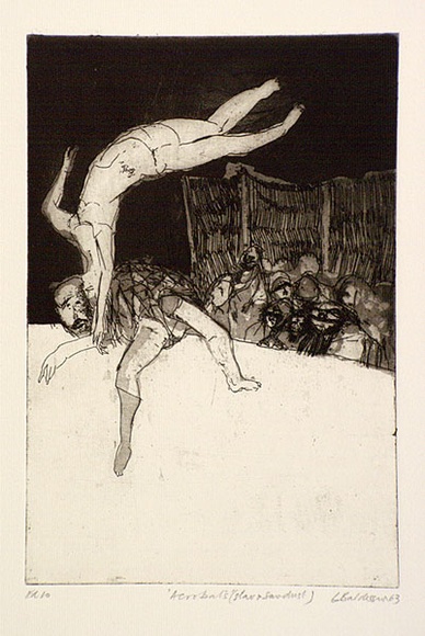 Artist: b'BALDESSIN, George' | Title: b'Acrobats (stars and sawdust).' | Date: 1963 | Technique: b'etching and aquatint, printed in black ink, from one plate' Artist: b'BALDESSIN, George' | Title: b'Acrobats (stars and sawdust).' | Date: 1963 | Technique: b'etching and aquatint, printed in black ink, from one plate'