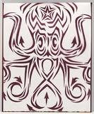 Title: b'Derailed' | Date: 2003 | Technique: b'stencil, printed in maroon aerosol paint, from one stencil'