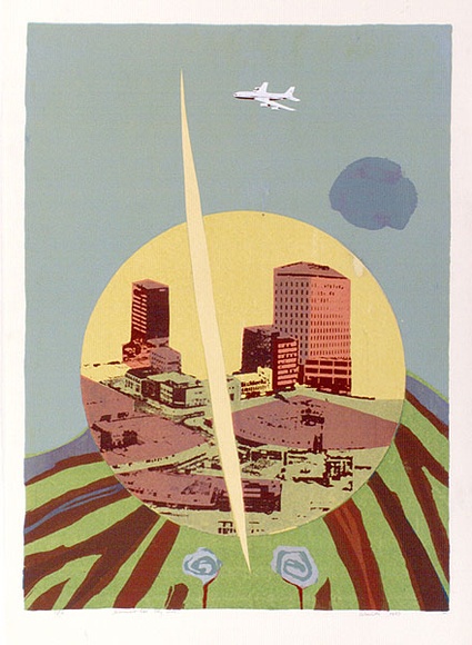 Artist: b'WICKS, Arthur' | Title: b'Monument for City Hill' | Date: 1967 | Technique: b'photo-screenprint, printed in colour, from multiple stencils' Artist: b'WICKS, Arthur' | Title: b'Monument for City Hill' | Date: 1967 | Technique: b'photo-screenprint, printed in colour, from multiple stencils'