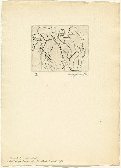 Artist: b'WALKER, Murray' | Title: b'Venus de Milo and others in the antique room at the Slade School (d)' | Date: 1962 | Technique: b'drypoint, printed in black ink, from one plate' Artist: b'WALKER, Murray' | Title: b'Venus de Milo and others in the antique room at the Slade School (d)' | Date: 1962 | Technique: b'drypoint, printed in black ink, from one plate'
