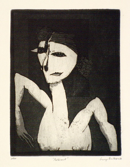 Artist: b'BALDESSIN, George' | Title: b'Portrait.' | Date: 1966 | Technique: b'etching, drypoint and aquatint, printed in black ink, from one plate' Artist: b'BALDESSIN, George' | Title: b'Portrait.' | Date: 1966 | Technique: b'etching, drypoint and aquatint, printed in black ink, from one plate'