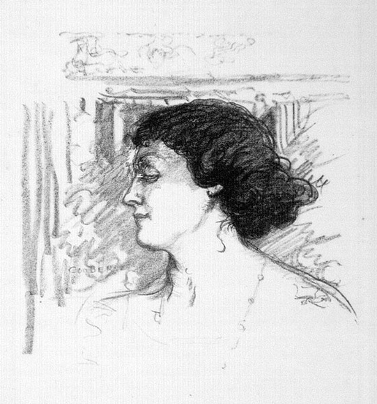 Artist: b'Conder, Charles.' | Title: b'Portrait of Mrs Florence Humphrey.' | Date: 1901 | Technique: b'transfer-lithograph, printed in black ink, from one stone' Artist: b'Conder, Charles.' | Title: b'Portrait of Mrs Florence Humphrey.' | Date: 1901 | Technique: b'transfer-lithograph, printed in black ink, from one stone'