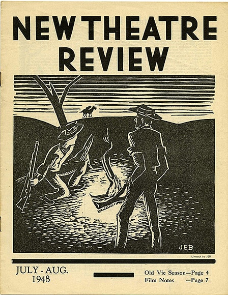 Title: b'New theatre review: July-Aug 1948' | Date: June 1948 | Technique: b'linocut, printed in black ink, from one block; letterpress text' Title: b'New theatre review: July-Aug 1948' | Date: June 1948 | Technique: b'linocut, printed in black ink, from one block; letterpress text'