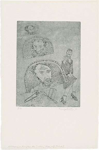 Artist: WALKER, Murray | Title: A theatrical prompters box. | Date: 1973 | Technique: softground-etching, printed in black ink, from one plate