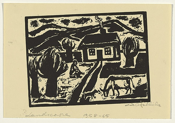 Artist: Groblicka, Lidia. | Title: Landscape [3]. | Date: 1958 | Technique: linocut, printed in black ink, from one block