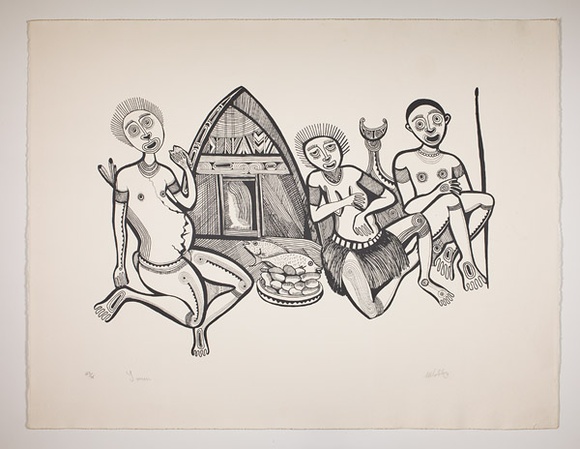 Artist: b'Morububuna, Martin.' | Title: b'Yausa' | Date: 1983 | Technique: b'screenprint, printed in black ink, from one photo-stencil' Artist: b'Morububuna, Martin.' | Title: b'Yausa' | Date: 1983 | Technique: b'screenprint, printed in black ink, from one photo-stencil'
