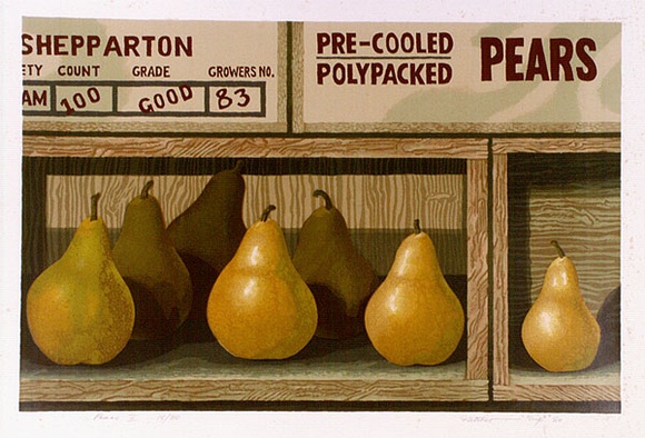 Artist: b'letcher, William.' | Title: b'Pears II.' | Date: 1980 | Technique: b'screenprint, printed in colour, from multiple stencils' | Copyright: b'With the permission of The William Fletcher Trust which provides assistance to young artists.' Artist: b'letcher, William.' | Title: b'Pears II.' | Date: 1980 | Technique: b'screenprint, printed in colour, from multiple stencils' | Copyright: b'With the permission of The William Fletcher Trust which provides assistance to young artists.'