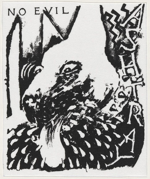 Artist: b'WORSTEAD, Paul' | Title: b'No Evil - ASHTRAY' | Date: 1990 | Technique: b'screenprint, printed in black ink, from one stencil' | Copyright: b'This work appears on screen courtesy of the artist' Artist: b'WORSTEAD, Paul' | Title: b'No Evil - ASHTRAY' | Date: 1990 | Technique: b'screenprint, printed in black ink, from one stencil' | Copyright: b'This work appears on screen courtesy of the artist'