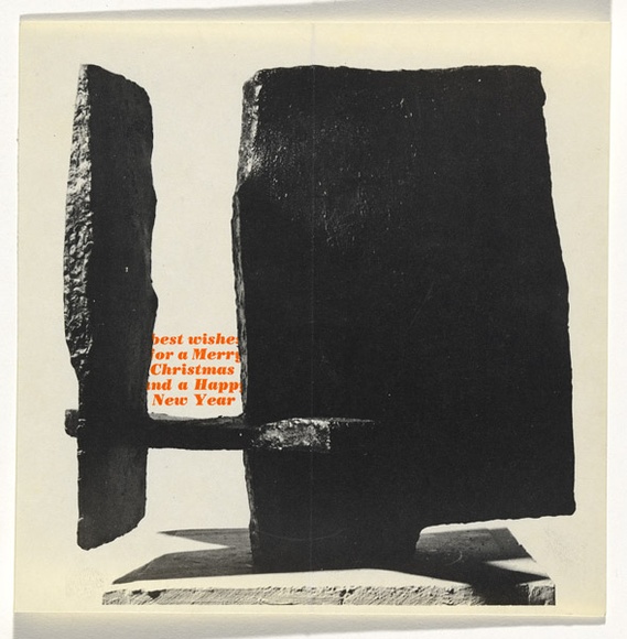 Artist: b'Meadmore, Clement.' | Title: b'Greeting card: Christmas' | Date: c.1966 | Technique: b'photographic reproduction' | Copyright: b' \xc2\xa9 Clement Meadmore. Licensed by VAGA & VISCOPY, Australia' Artist: b'Meadmore, Clement.' | Title: b'Greeting card: Christmas' | Date: c.1966 | Technique: b'photographic reproduction' | Copyright: b' \xc2\xa9 Clement Meadmore. Licensed by VAGA & VISCOPY, Australia'