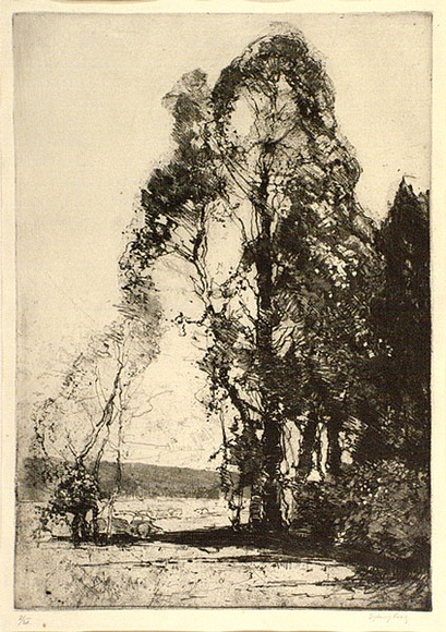 Artist: b'Long, Sydney.' | Title: b'Pastoral softground' | Date: 1918 | Technique: b'softground-etching, printed in warm black ink, from one zinc plate' | Copyright: b'Reproduced with the kind permission of the Ophthalmic Research Institute of Australia' Artist: b'Long, Sydney.' | Title: b'Pastoral softground' | Date: 1918 | Technique: b'softground-etching, printed in warm black ink, from one zinc plate' | Copyright: b'Reproduced with the kind permission of the Ophthalmic Research Institute of Australia'