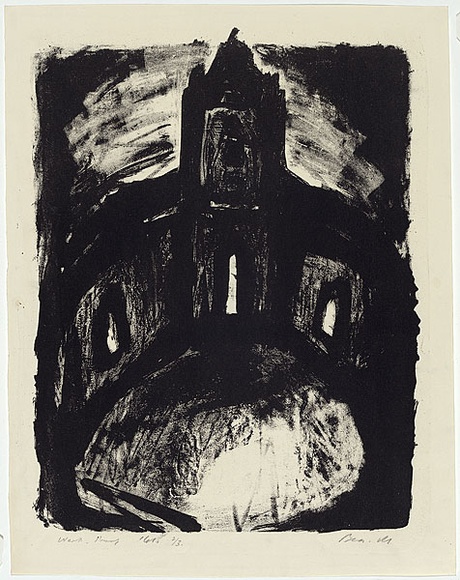 Artist: b'MADDOCK, Bea' | Title: b'Ruined church' | Date: 1961 | Technique: b'lithograph, printed in black ink, from one stone' Artist: b'MADDOCK, Bea' | Title: b'Ruined church' | Date: 1961 | Technique: b'lithograph, printed in black ink, from one stone'