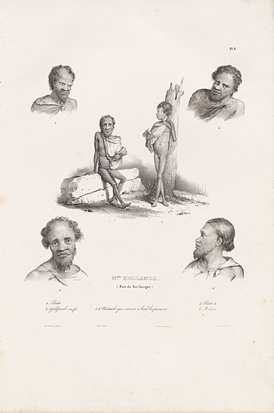 Artist: b'Sainson, Louis de.' | Title: bNelle Hollande. Port du Roi Georges.. (Natives - King George's Sound.) | Date: 1833 | Technique: b'lithograph, printed in black ink, from one stone'