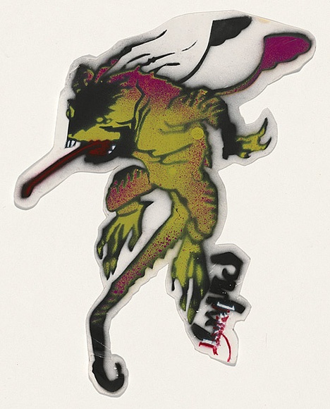 Title: b'BYRD sticker' | Date: 2009 | Technique: b'stencil, printed in colour aerosol paint, from multiple stencils'
