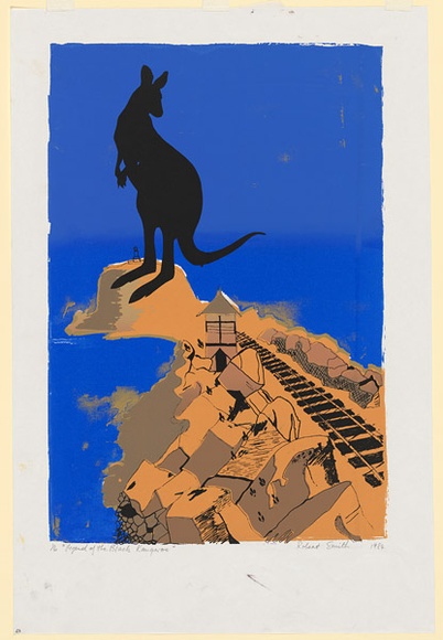 Artist: b'Awabakal Aboriginal Co-Operative Silk Screen Collective.' | Title: b'Legend of the black kangaroo' | Date: 1984 | Technique: b'screenprint, printed in colour, from multiple stencils' Artist: b'Awabakal Aboriginal Co-Operative Silk Screen Collective.' | Title: b'Legend of the black kangaroo' | Date: 1984 | Technique: b'screenprint, printed in colour, from multiple stencils'