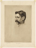 Artist: LINDSAY, Lionel | Title: Henry Lawson | Date: 1919 | Technique: drypoint, printed in brown ink with plate-tone, from one plate | Copyright: Courtesy of the National Library of Australia