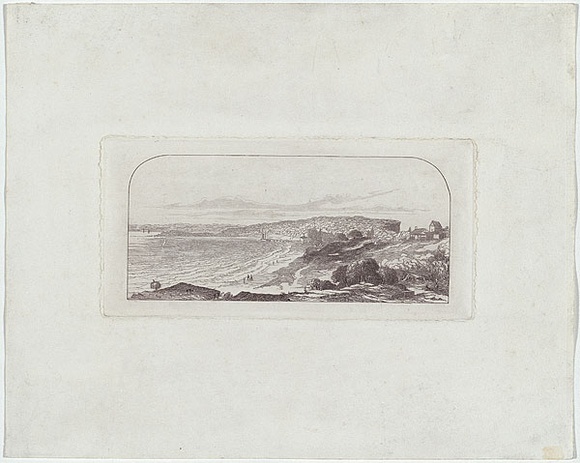 Artist: b'Terry, F.C.' | Title: b'(Sydney foreshore, Sydney Heads in the distance).' | Date: c.1860 | Technique: b'etching, printed in purpleish black ink, from one plate' Artist: b'Terry, F.C.' | Title: b'(Sydney foreshore, Sydney Heads in the distance).' | Date: c.1860 | Technique: b'etching, printed in purpleish black ink, from one plate'